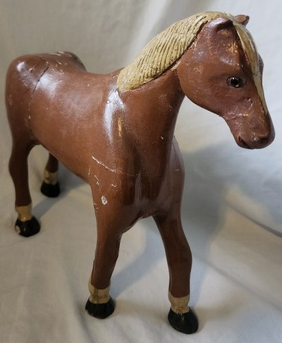 Vntg. 9 1/4" Tall Folk Art Carved & Painted Horse