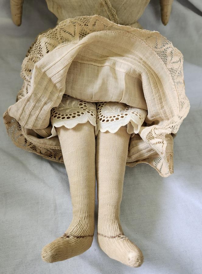 Ca. 1890 Folk Art Sepia Ink Face & Hair Rag Doll