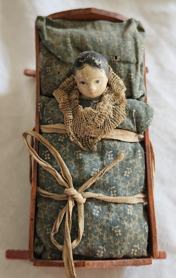 Rare Antique Working Child in Cradle Pipsqueak