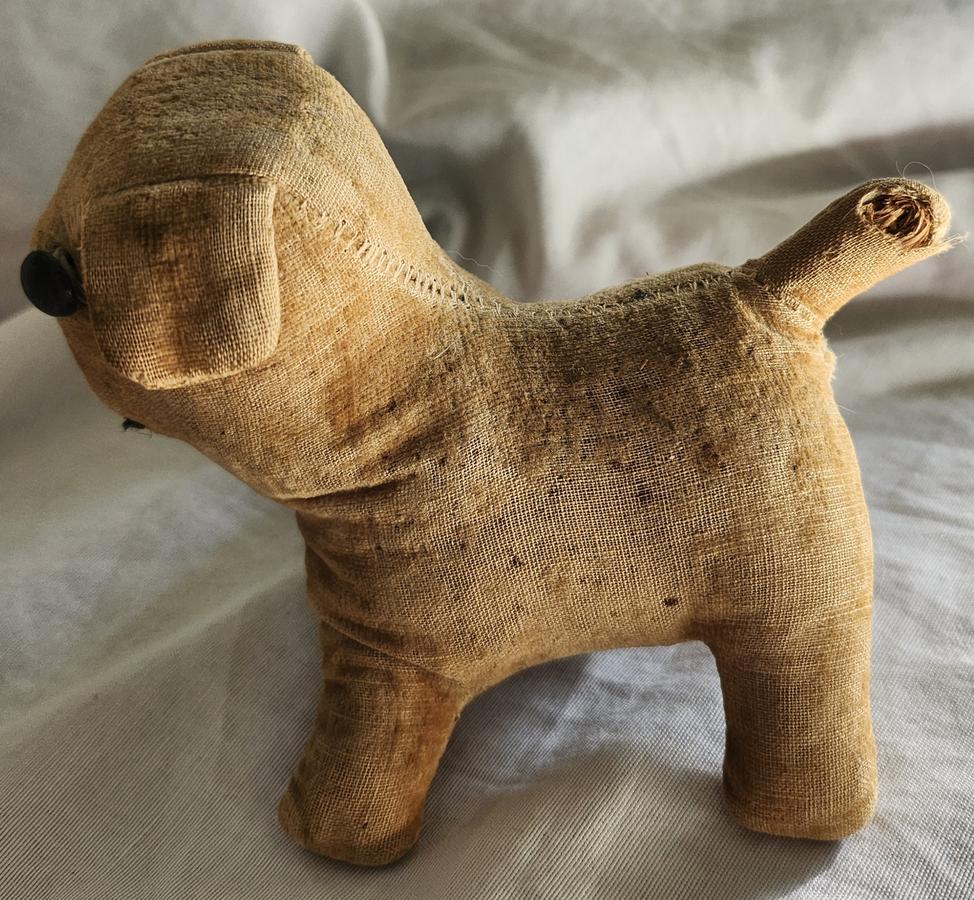 Antique Folk Art Velvet Dog Pin Cushion Whimsy