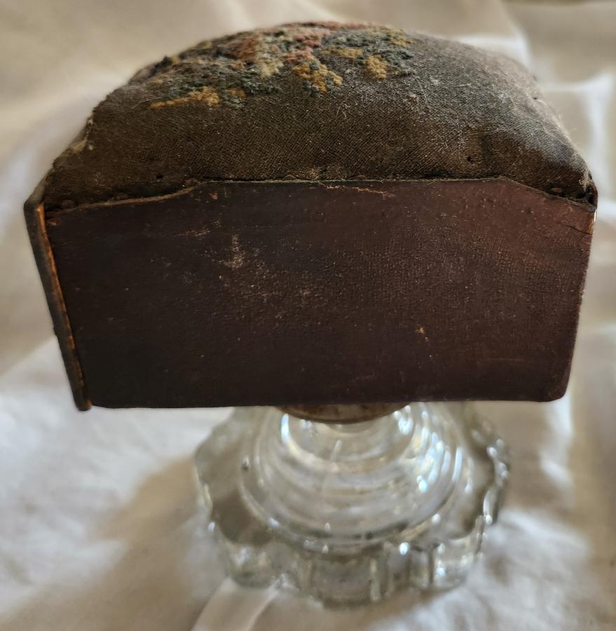 19th C. Make-Do Pin Cushion w/Embroidered Bird