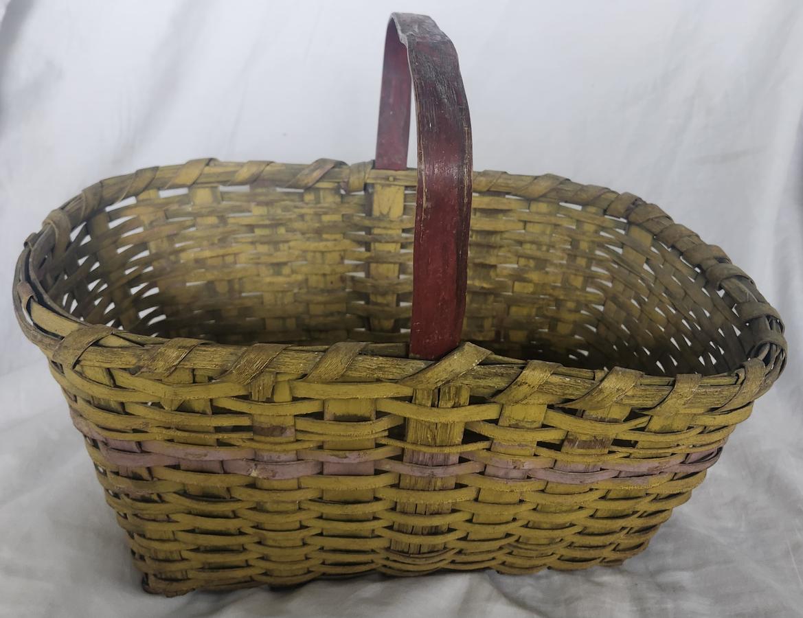 Antique Primitive Basket in Original 3-Color Paint