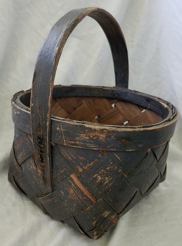Antq. "J. Lindberg" Basket in Orig. Blue Paint