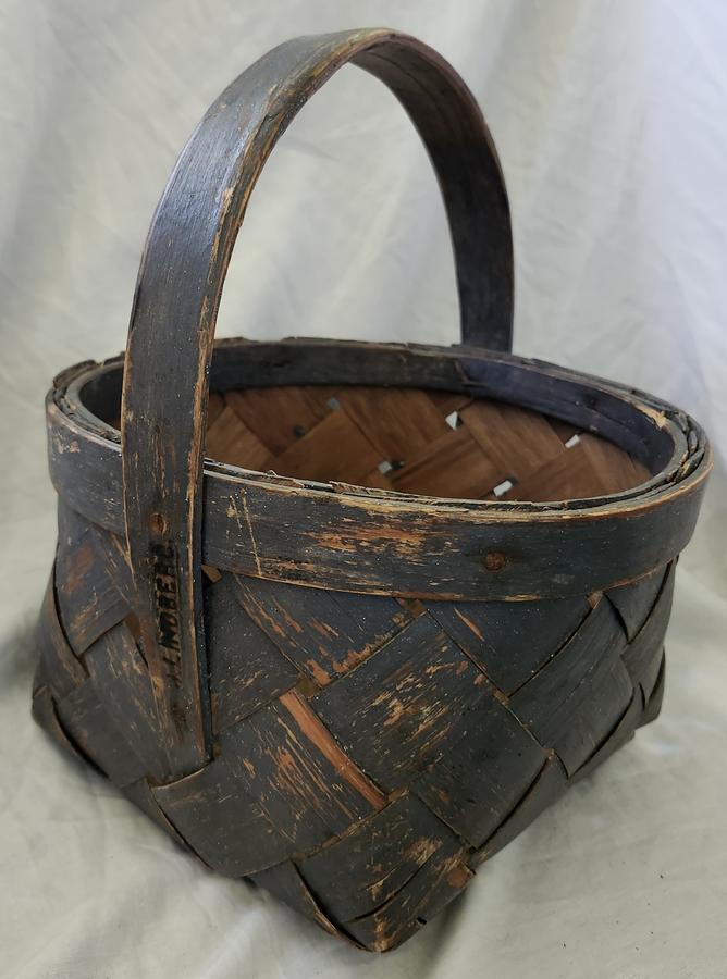 Antq. "J. Lindberg" Basket in Orig. Blue Paint