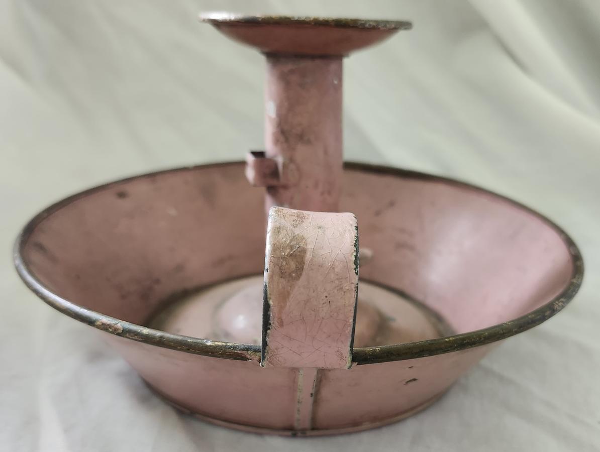 Antq. PA. Tin Push-Up Candlestick in Orig. Pink