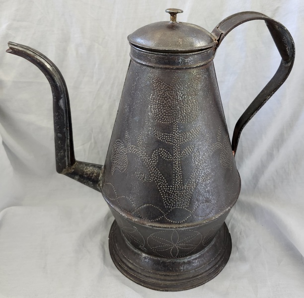 19th C. PA. Punched Tin Coffee Pot Ex DePaulis