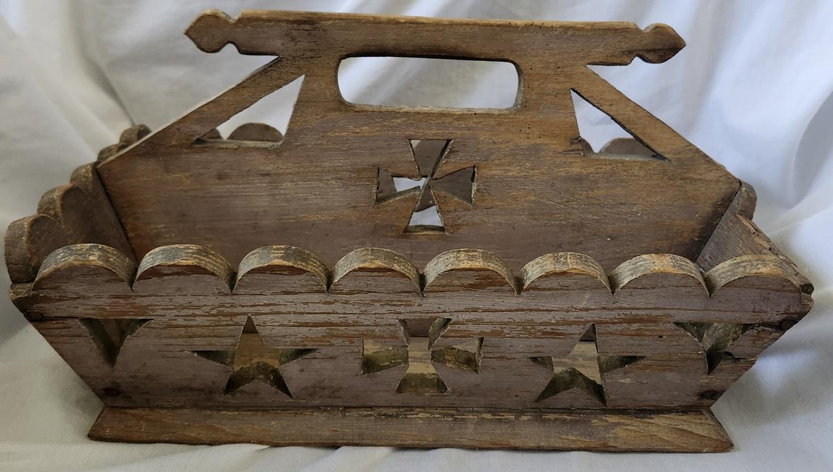 19th C. Folk Art Cutlery Box Orig. Mauve Paint