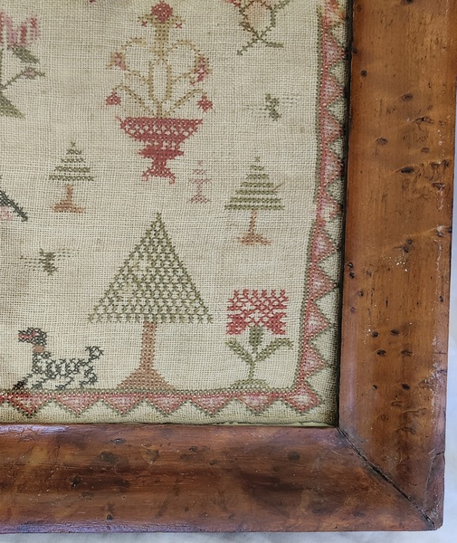 Antq. 1831 Elizabeth Hollis Sampler w/Birds, Dogs+