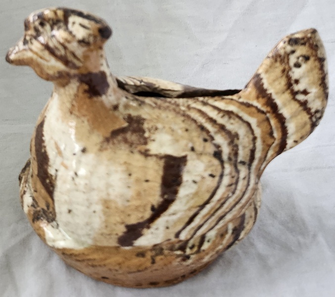**Diminutive Antique Scroddleware Hen on Nest Bank