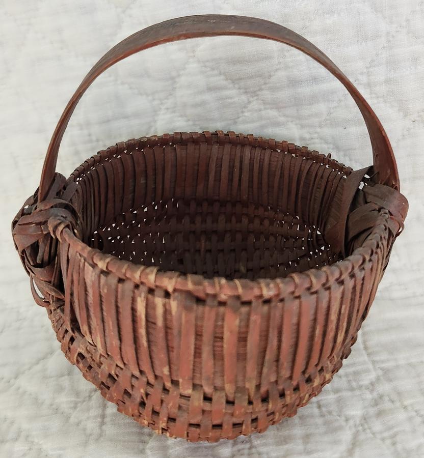 Antique Miniature Buttocks Basket in Old Red Paint