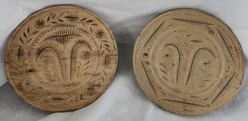 2 Antq. Flower & Fern Butter Prints by Same Hand