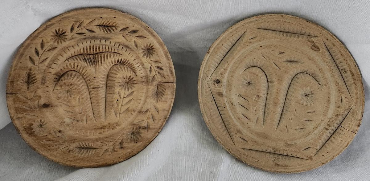 2 Antq. Flower & Fern Butter Prints by Same Hand
