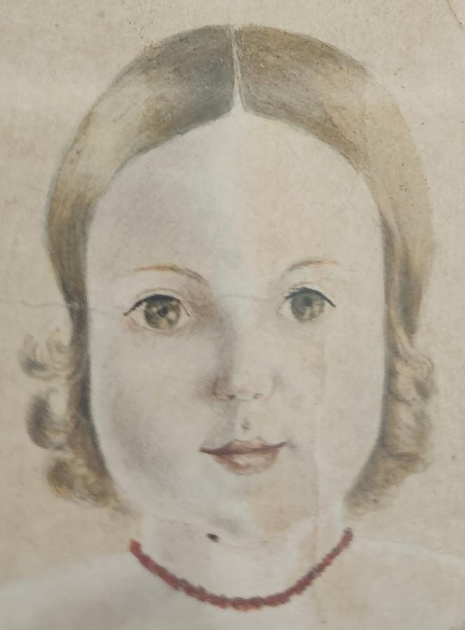 19th C. Folk Portrait of Child & Kitten Ex Mathers