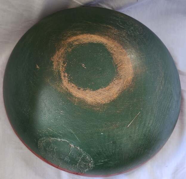 **Antique Dough Bowl in Old Xmas Red & Green Paint