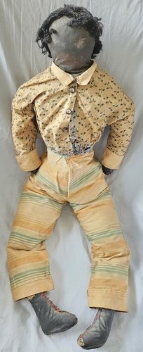 Lg. 30" Tall Antique Black Folk Art Male Rag Doll