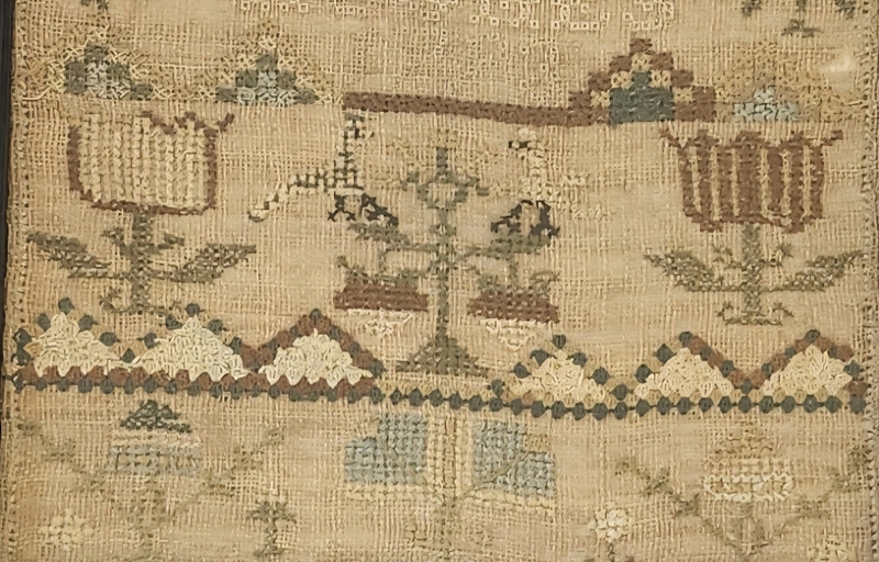 Rare 1793 Figural Sampler by Sarah Hughes