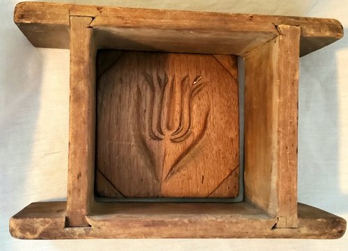 Antq. PA Folk Art Tulip 2 Piece Butter Mold