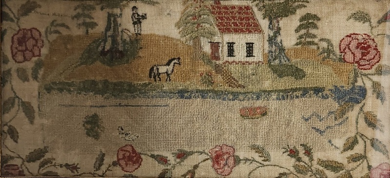 Late 18th Early 19th C. Sampler-Man, House, Horse