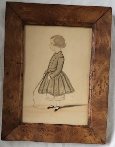 Antq. Folk Portrait of Boy w/Riding Crop