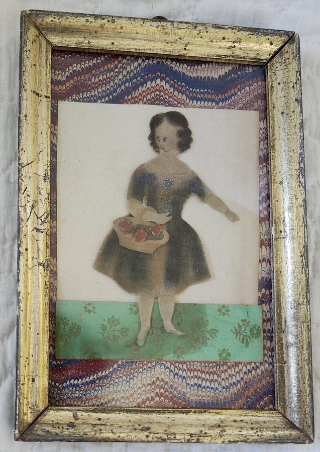 Ca. 1830's-40's Framed Folk Art Velvet Paper Doll