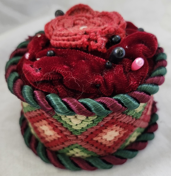 Antique Pin Cushion w/Crocheted Flower Ex Booth