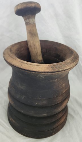 Lg. Antique Mortar & Pestle in Orig. Black Paint