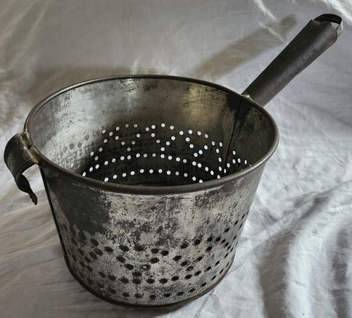 Large Vintage Primitive Tin Strainer