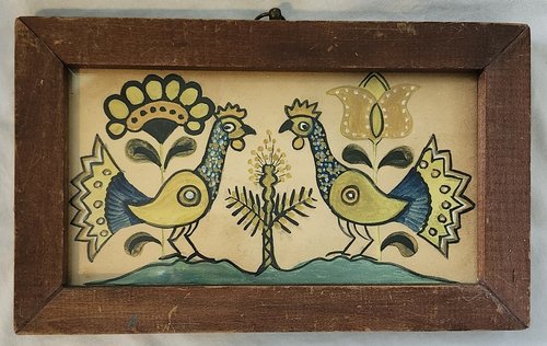 Vintage PA. Folk Art Watercolor Roosters Fraktur