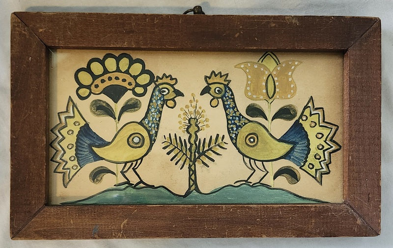 Vintage PA. Folk Art Watercolor Roosters Fraktur
