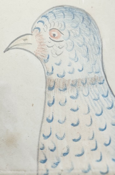 19th C. American Folk Art Drawing of Peace Dove