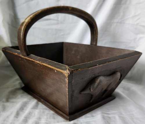 Antq. Folk Art Truffle Hunting Basket w/Carved Pig