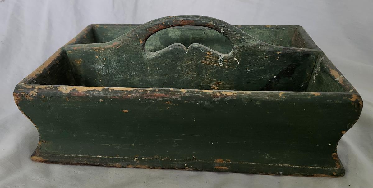 19th C. Primitive Knife Box in Old Green Paint