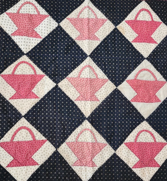 **Antique PA. Folk Art Appliqued Basket Crib Quilt