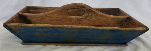 19th C. Knife Box/Cutlery Tray in Old Teal Paint