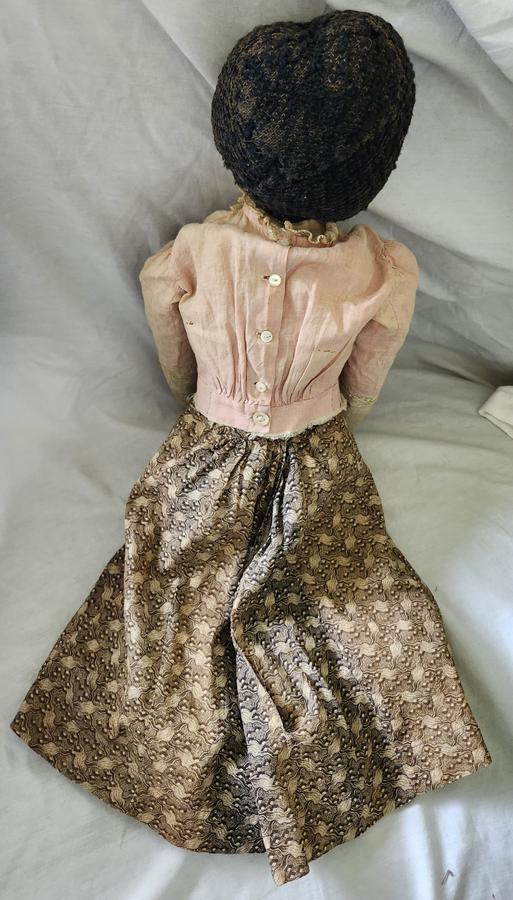 Antique Folk Art Pencil Face Pinched Nose Rag Doll