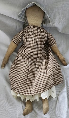 Antique Folk Art Pencil Face Rag Doll