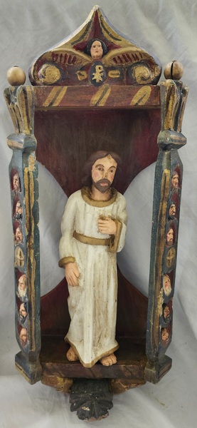 Vntg. S American Folk Art Nicho w/Jesus & Apostles