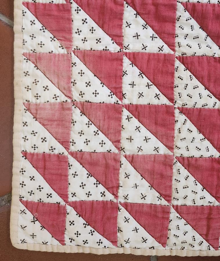 Antique Red & White Triangles Crib Quilt