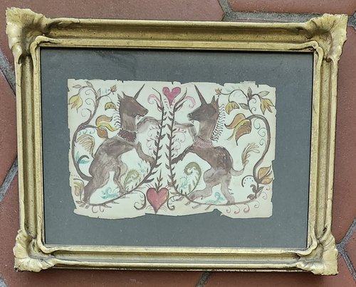 Antique Folk Art Unicorns Fraktur Watercolor