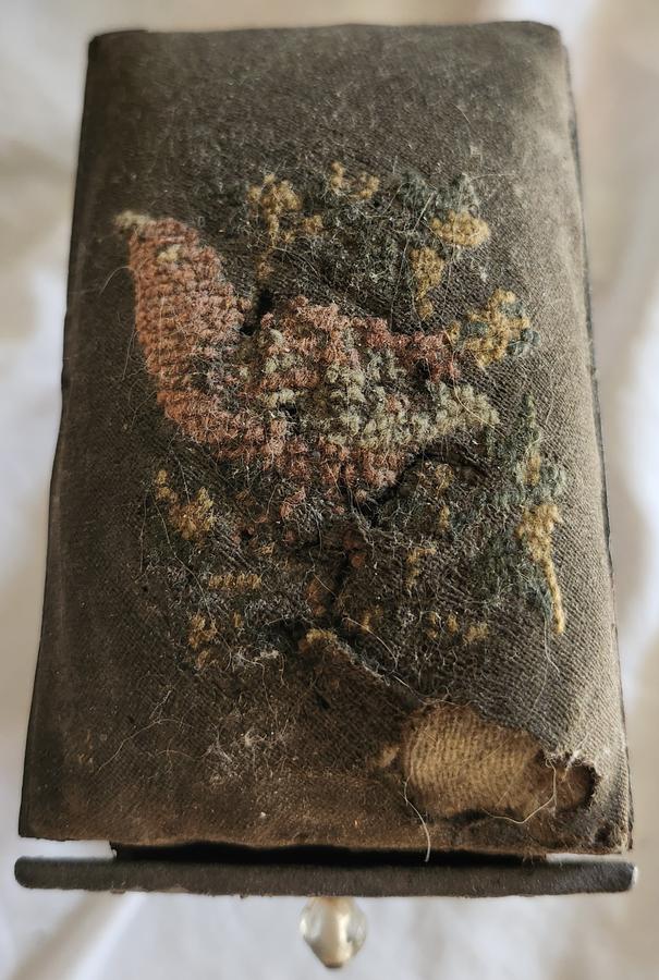 19th C. Make-Do Pin Cushion w/Embroidered Bird