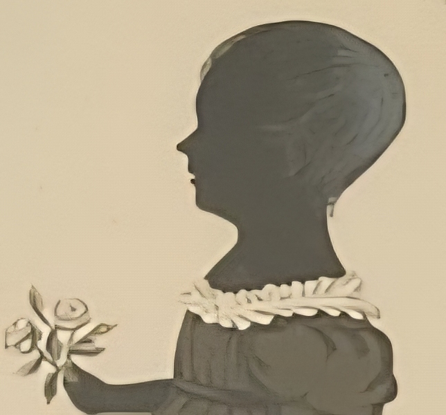 **19th C. Silhouette of Child w/Basket of Roses