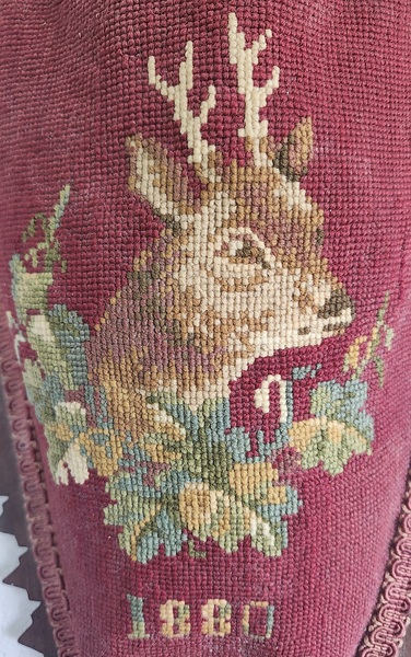 **Antq. 1880 Victorian Folk Art Wall Pocket w/Stag