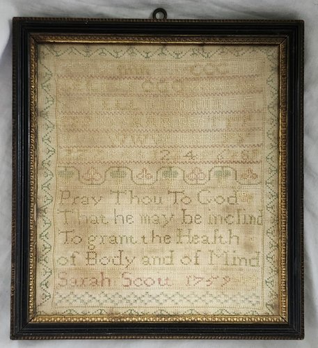 Sgnd. 1759 Silk on Linen Sampler w/Religious Poem