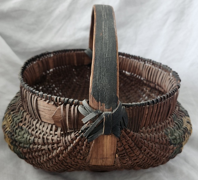 **Antique Buttocks Basket w/Painted Flowers