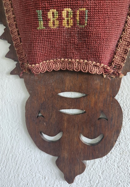 **Antq. 1880 Victorian Folk Art Wall Pocket w/Stag