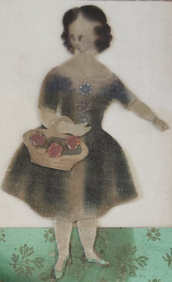 Ca. 1830's-40's Framed Folk Art Velvet Paper Doll