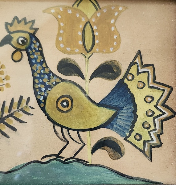 Vintage PA. Folk Art Watercolor Roosters Fraktur