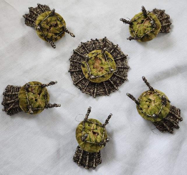 9 Pcs. Antq. Folk Art Wire & Velvet Doll Furniture