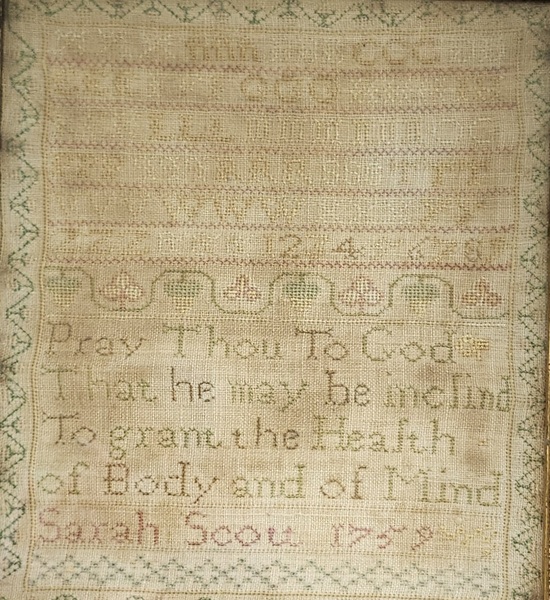 Sgnd. 1759 Silk on Linen Sampler w/Religious Poem
