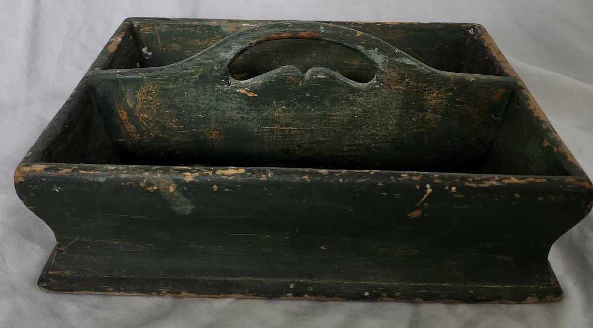19th C. Primitive Knife Box in Old Green Paint